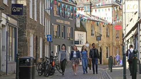 Walking through Green Street, Cambridge.