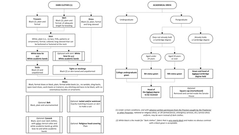 Flow chart showing graduation dress options